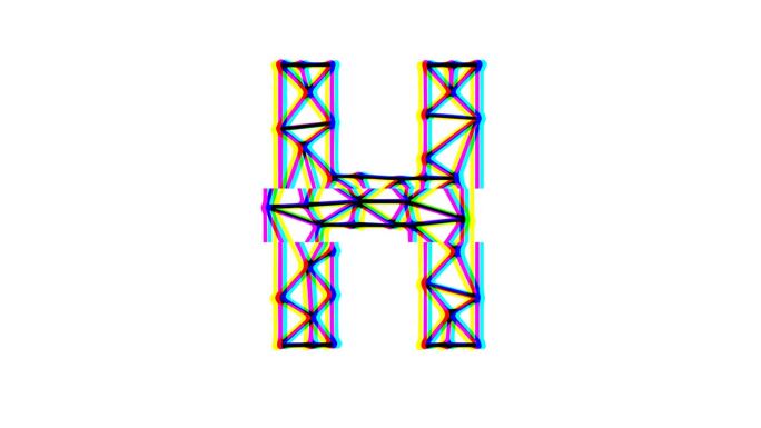 多边形字母h动画与故障效果在白色背景，4k分辨率视频，文本运动图形