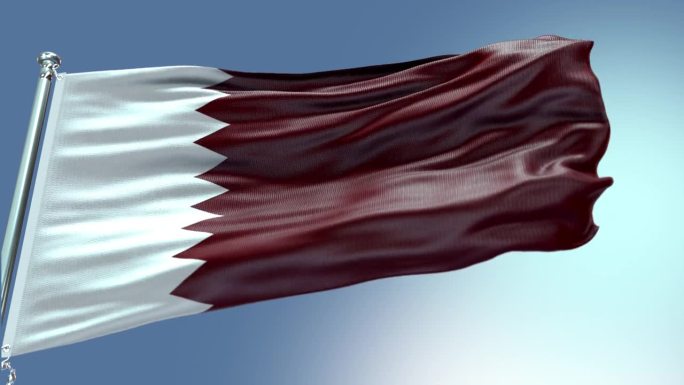 4K卡塔尔国旗国旗飘舞国旗飘扬黑色