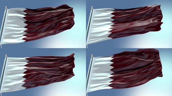 4K卡塔尔国旗国旗飘舞国旗飘扬黑色