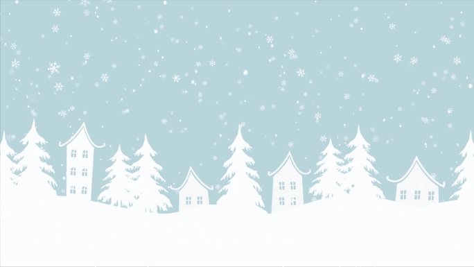 圣诞动画。大雪下的冬村