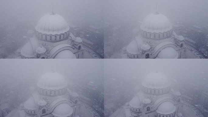 在冬季下雪的时候，塞尔维亚贝尔格莱德的东正教教堂圣萨瓦。