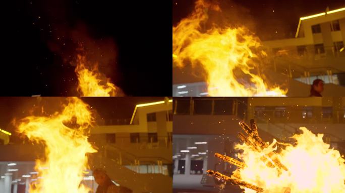 4K火焰燃烧木材篝火 升格慢镜头