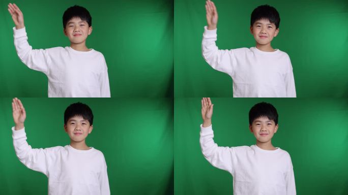 帅气的中国小男孩做手势挥手再见8K实拍