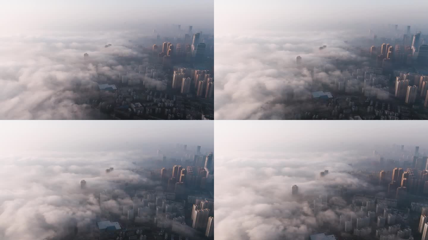 城市云海平流雾航拍