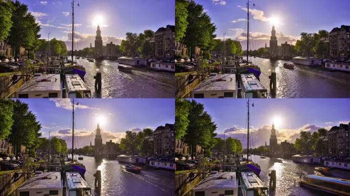 荷兰阿姆斯特丹运河延时地标