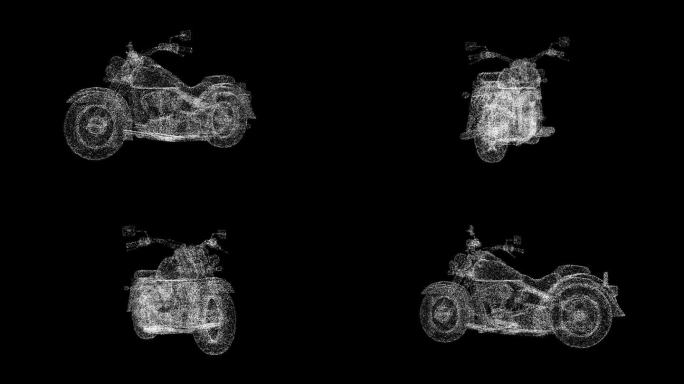 3D摩托车在黑色背景上旋转。运动和交通的概念。自行车摩托车。商业广告背景。用于标题，文本，演示。3d