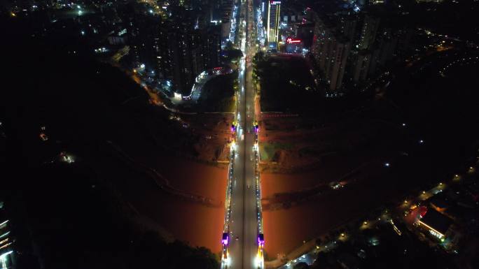 广西钦州城市夜景灯光交通航拍