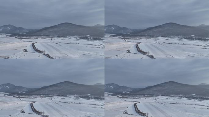 航拍山区雪原风光