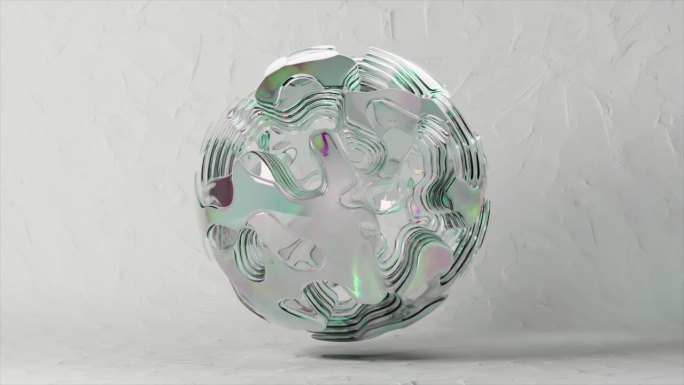 抽象的球体由彩色透明液体制成，在白色孤立的背景上改变形状。光的折射。