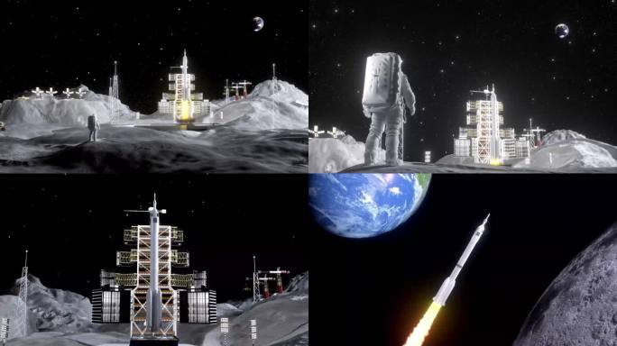 登月行动火箭发射卫星飞行C4D+AE工程