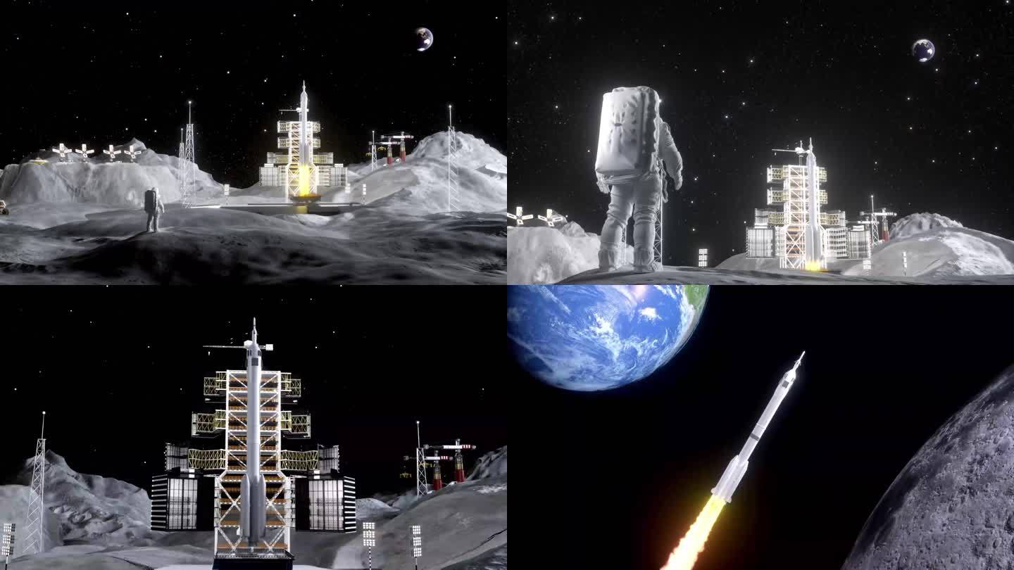 登月行动火箭发射卫星飞行C4D+AE工程