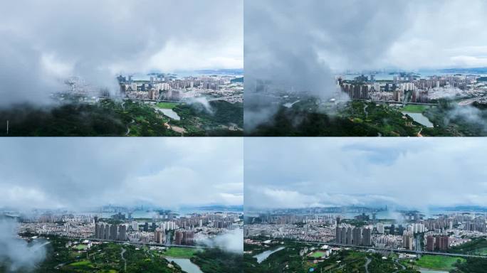 航拍暴风雨来临前的厦门海沧新城区