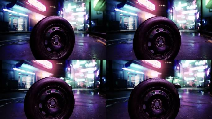 城市街道上的轮胎特写