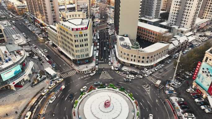 沈阳和平区民主广场冬季航拍城市风景