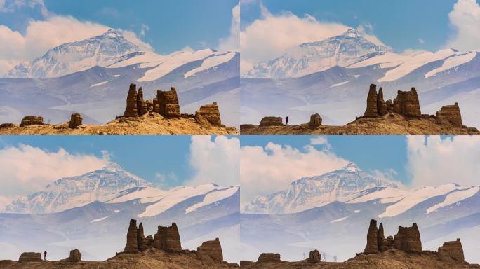 西藏阿里珠峰古堡蓝天白云--4K-30p
