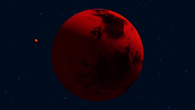 火星旋转的动画。真实的红色星球浮雕表面火星旋转和火星运动火星背景4k