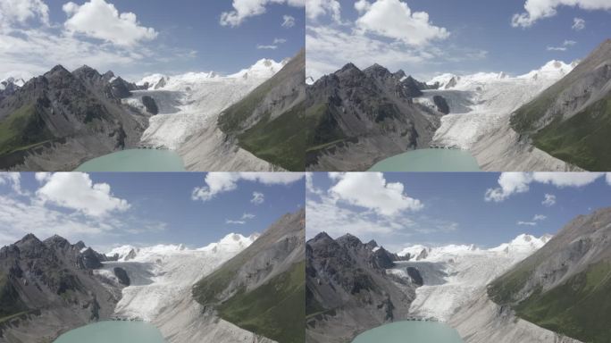 航拍西藏风光自然白云湖泊雪山绿色蓝天风景