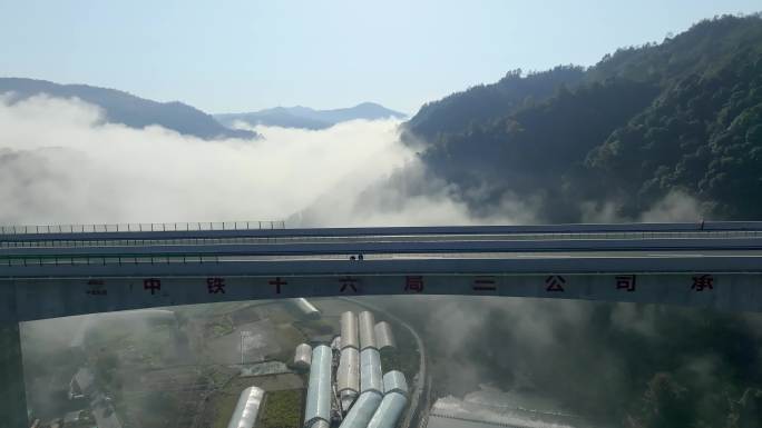 高速公路雾海雾中天桥