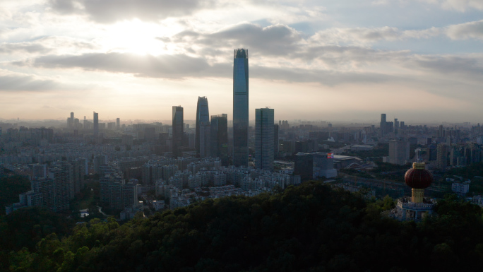 广东省东莞航拍旗峰山国贸地标旗峰公园