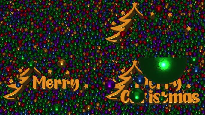 节日快乐的圣诞3d文字揭示推动金绿蓝红金属球坑球背景3d渲染