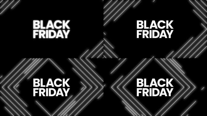 黑色星期五图形元素与圆滑的白色线条。大胆的黑色星期五销售横幅设计4k动画。销售购物社交媒体背景。