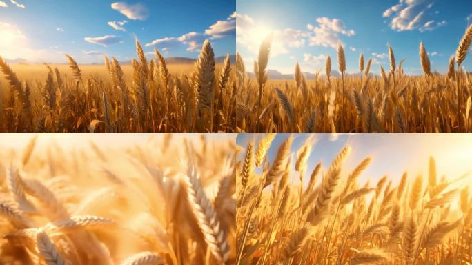 小麦麦田丰收农业粮食粮仓麦子麦粒播种