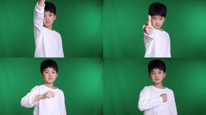 帅气的中国小男孩做手势比个枪8K实拍