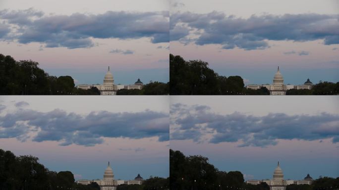 美国国会大厦上空的彩色延时云，华盛顿特区