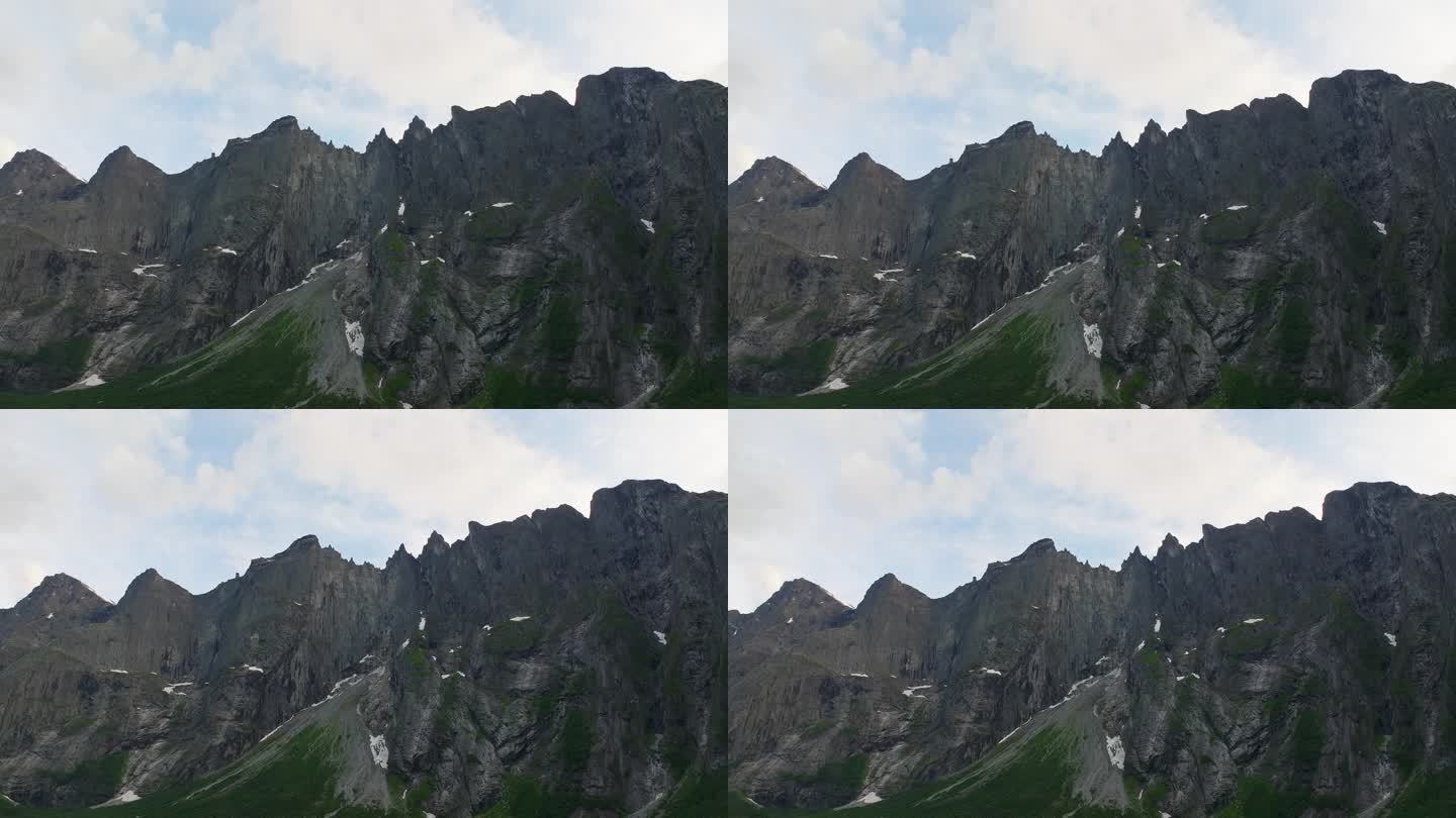 在挪威劳马，雄伟的巨魔墙和崎岖的山峰。鸟瞰图