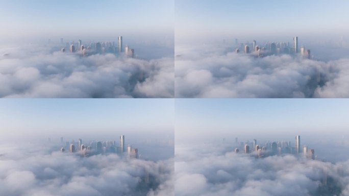 城市云海平流雾航拍