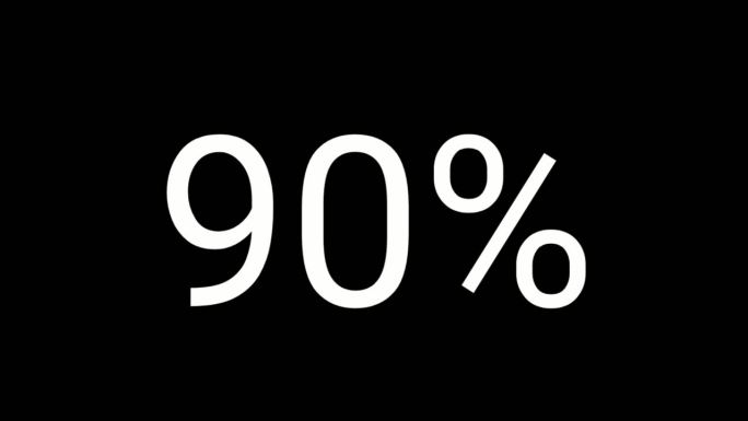数字90% 90%的动画运动图形与故障效果在黑色背景。Alpha通道预相乘-用黑色进行抠图