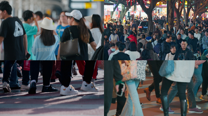 城市人群斑马线过马路脚步