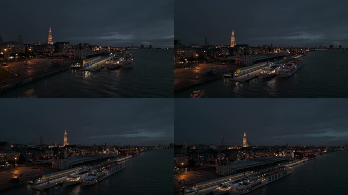 比利时安特卫普航拍夜景邮轮