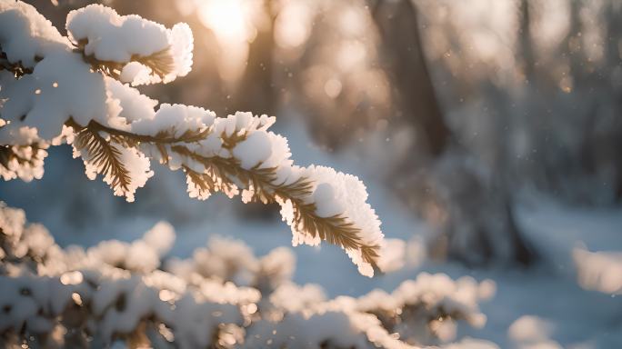 冬天东北森林雾凇清晨大雪松树树挂积雪唯美