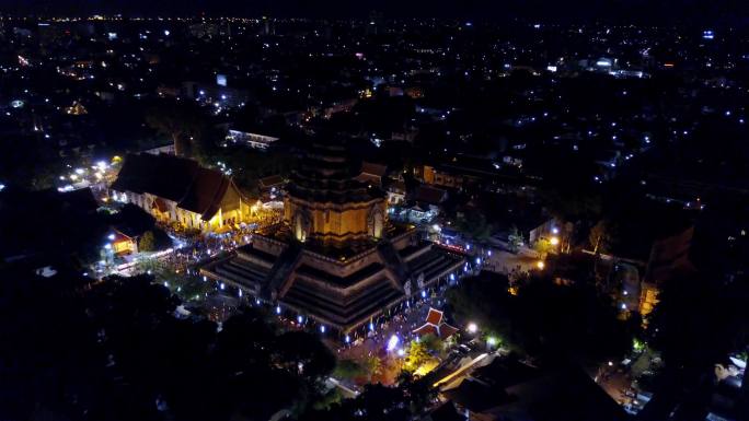 泰国城市夜景街道建筑航拍