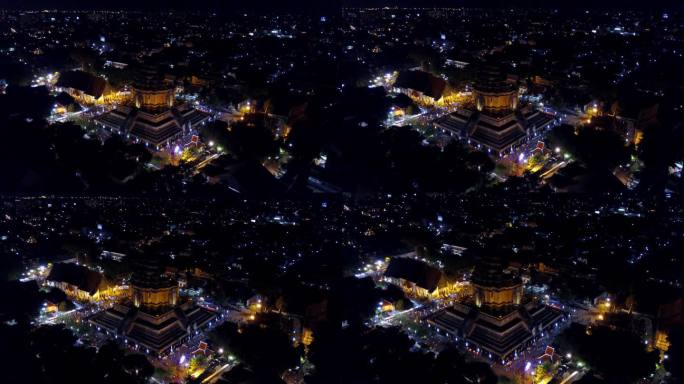 泰国城市夜景街道建筑航拍