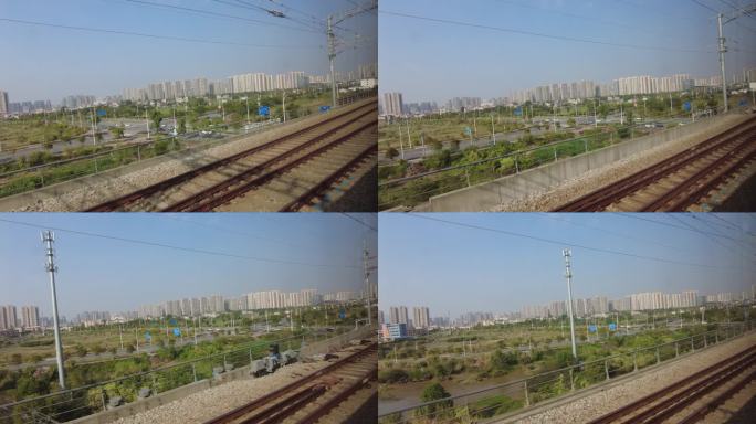 高铁火车行驶窗外风景实拍