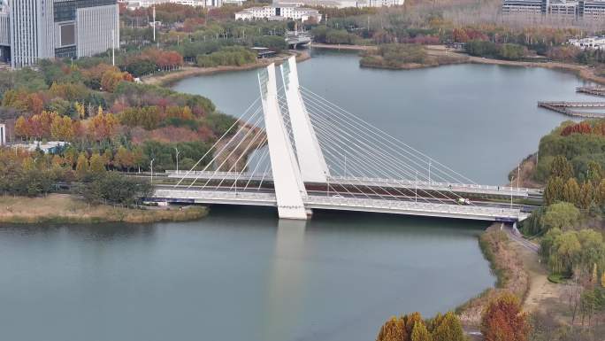 河南郑州地标龙子湖公园航拍