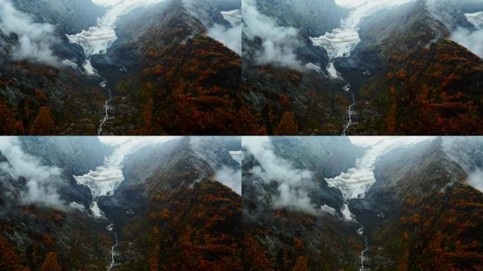 高山冰川融化，鸟瞰图，生态地质概念，美丽景观