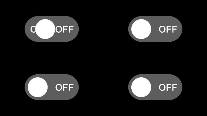 打开和关闭模式切换按钮动画。现代接口开关按钮隔离。开和关，三合一。4 k的视频