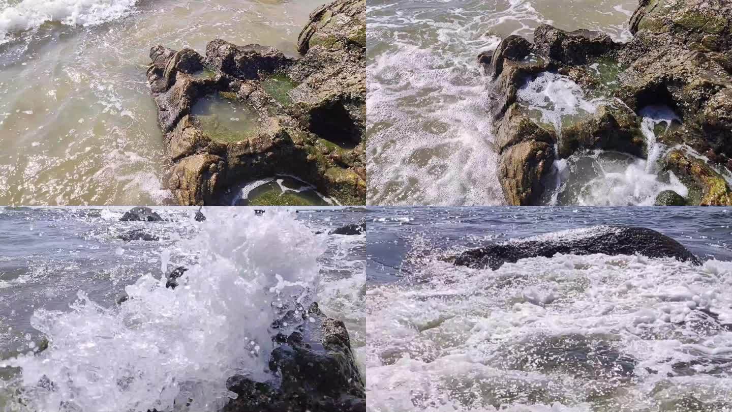 大海焦石 海浪拍石 海洋沙滩焦石海岛海浪