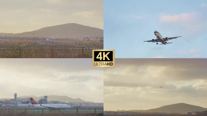 大连周水子机场飞机航班起飞降落视频素材