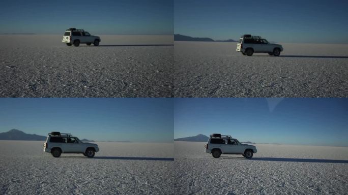 南美洲玻利维亚的乌尤尼盐湖和汽车场景