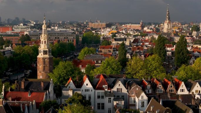 荷兰阿姆斯特丹教堂城市航拍