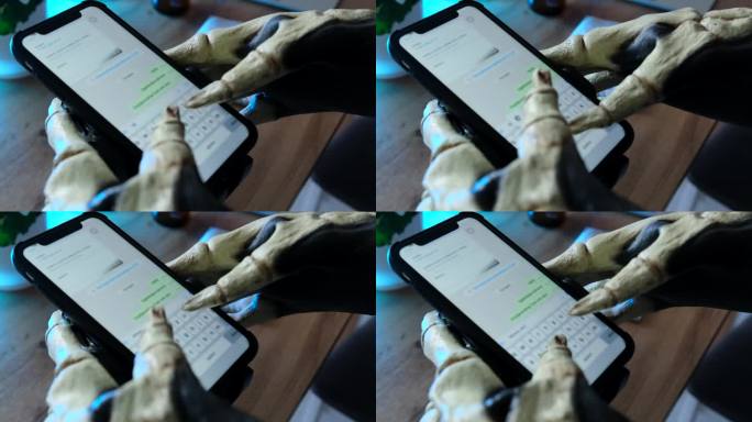 瘦骨嶙峋的手指在智能手机屏幕上输入信息。