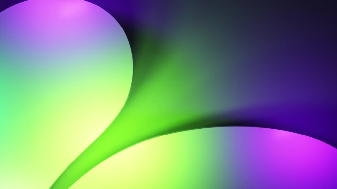 彩色的烟流在两个金属板之间快速流动，颜色从绿色变成紫色。三维动画