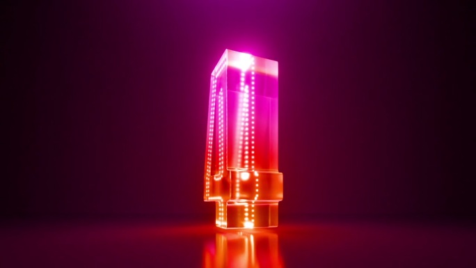 十大倒数动画。玻璃数字内部的霓虹粉红色发光线扭曲旋转，从1数到10。三维VJ循环运动