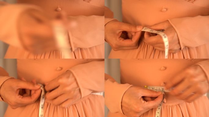 4K女性测量腰围监测健康实拍视频