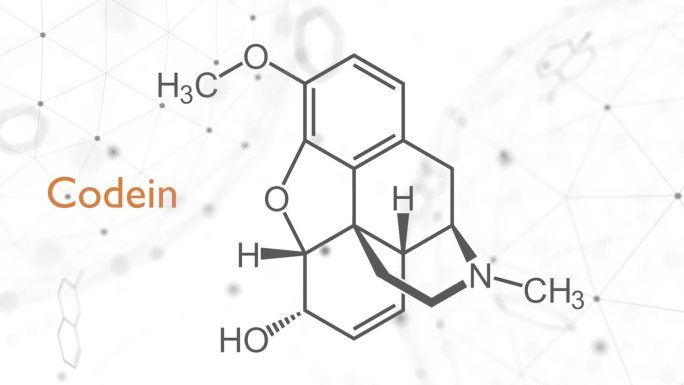 可待因止咳镇痛药分子。骨骼的公式。