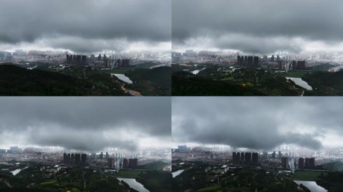 航拍暴风雨来临前的厦门海沧新城区